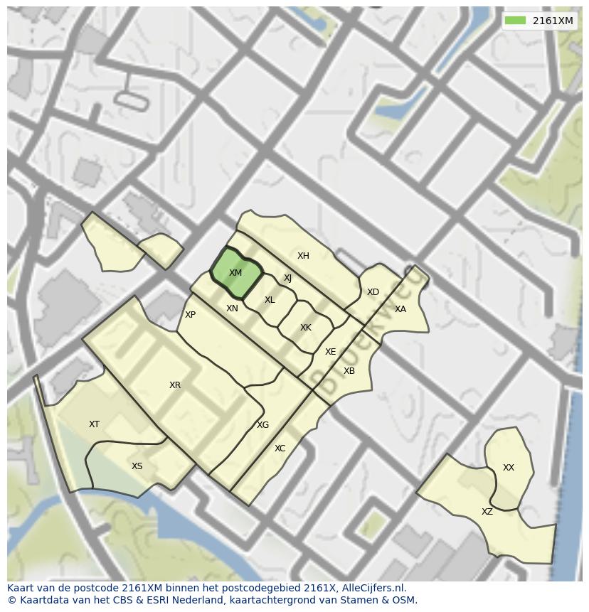 Afbeelding van het postcodegebied 2161 XM op de kaart.