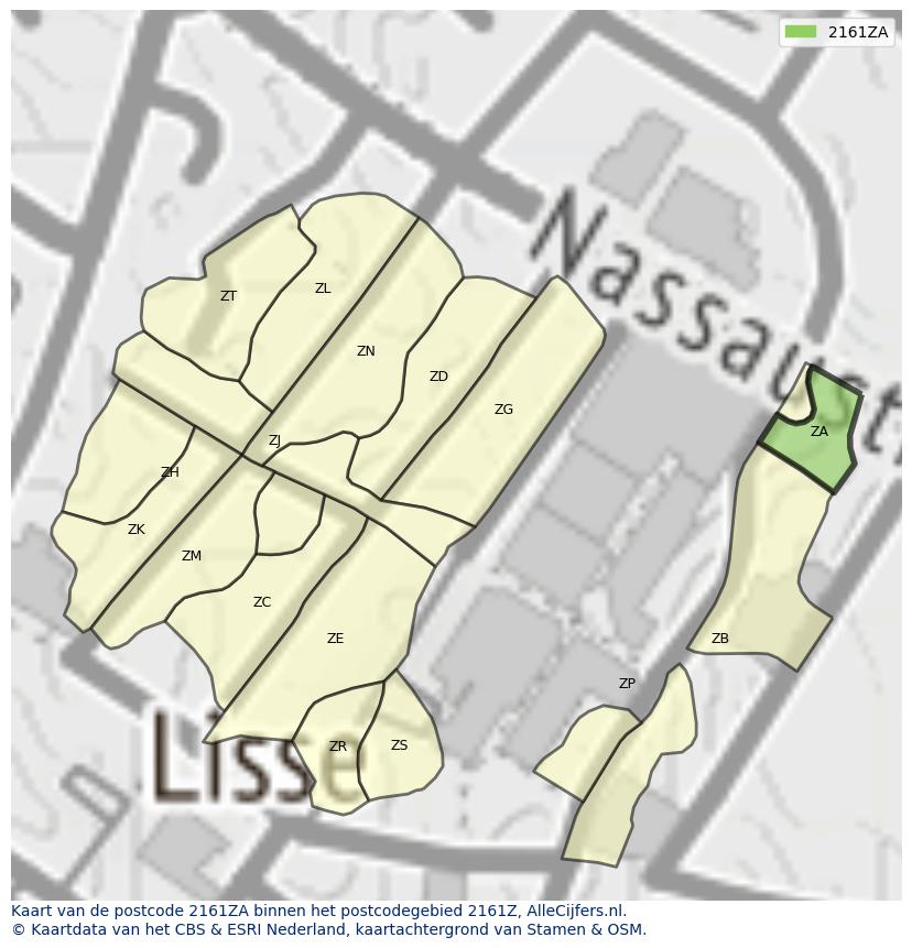 Afbeelding van het postcodegebied 2161 ZA op de kaart.