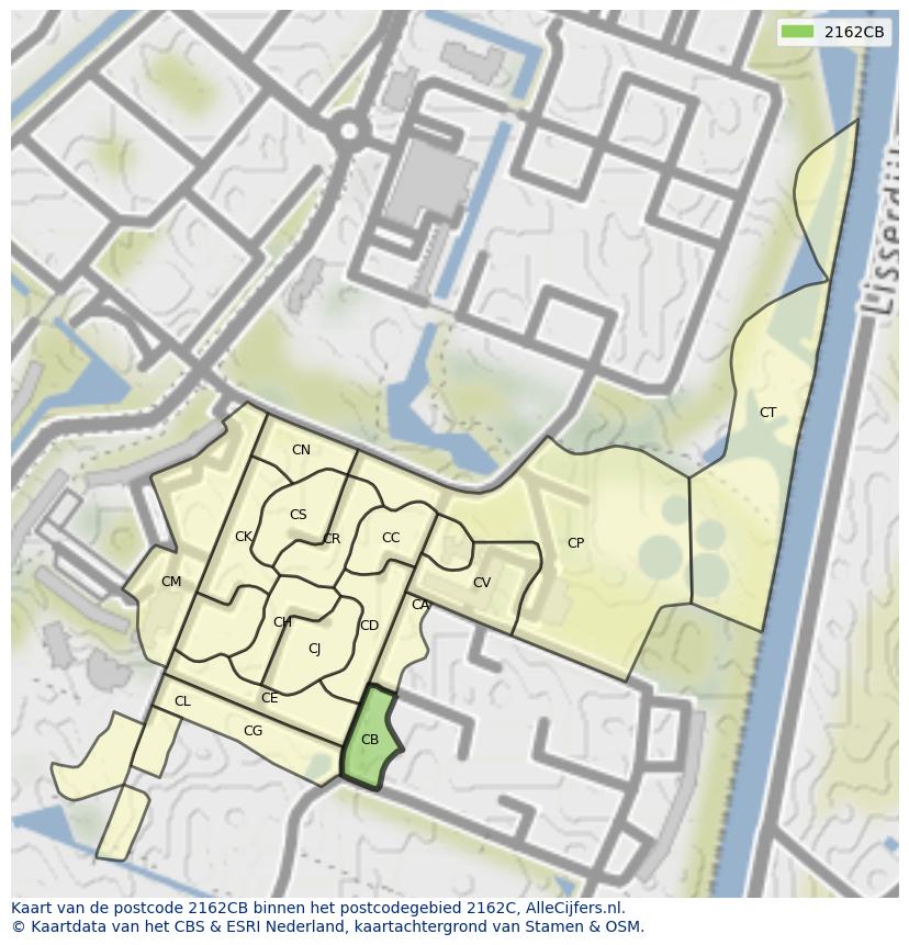 Afbeelding van het postcodegebied 2162 CB op de kaart.