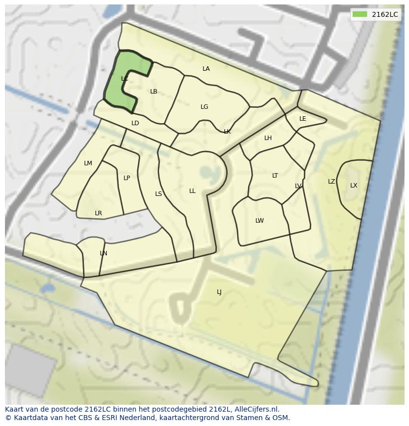 Afbeelding van het postcodegebied 2162 LC op de kaart.
