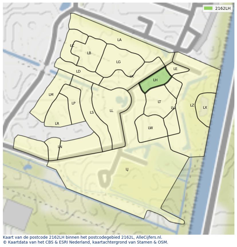 Afbeelding van het postcodegebied 2162 LH op de kaart.