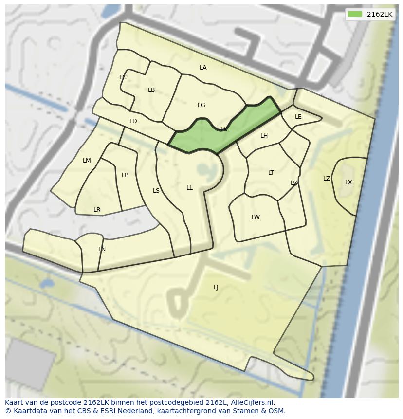Afbeelding van het postcodegebied 2162 LK op de kaart.