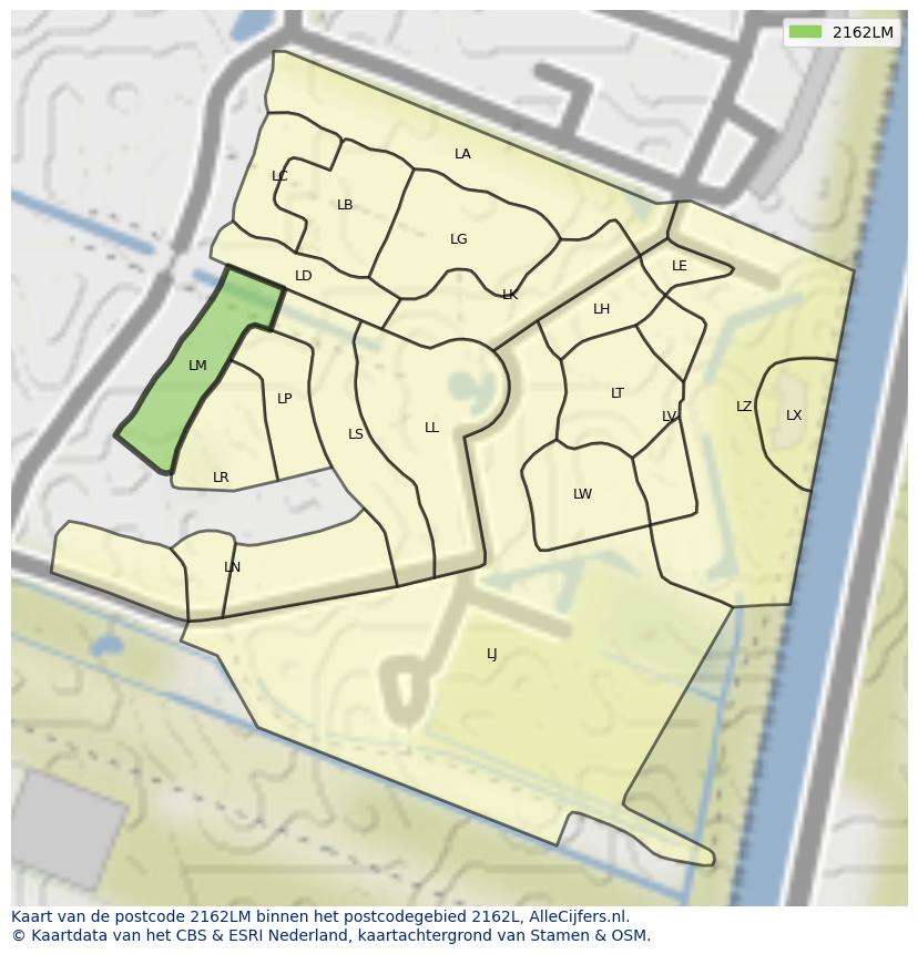Afbeelding van het postcodegebied 2162 LM op de kaart.