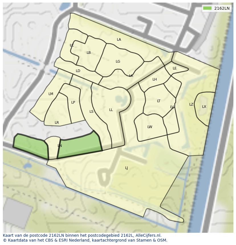 Afbeelding van het postcodegebied 2162 LN op de kaart.