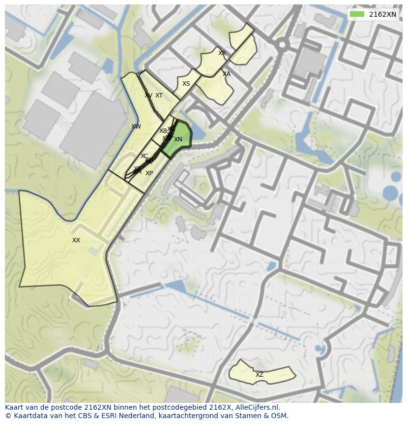 Afbeelding van het postcodegebied 2162 XN op de kaart.