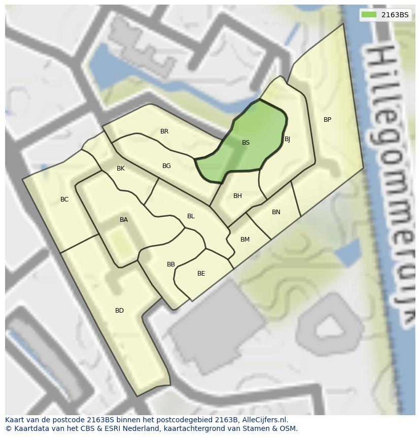 Afbeelding van het postcodegebied 2163 BS op de kaart.