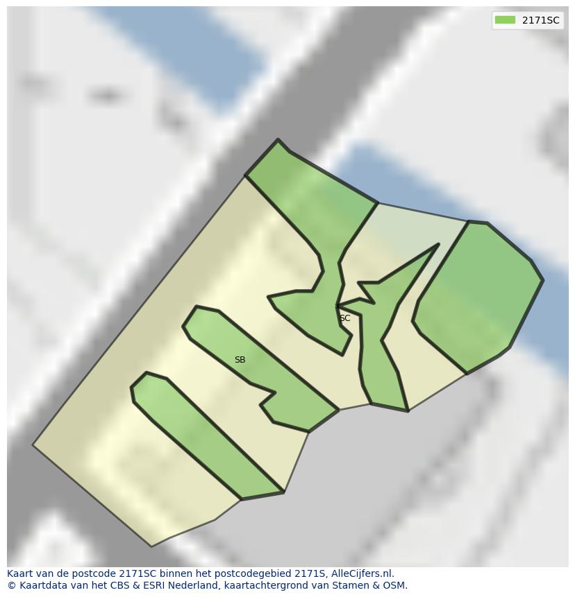 Afbeelding van het postcodegebied 2171 SC op de kaart.