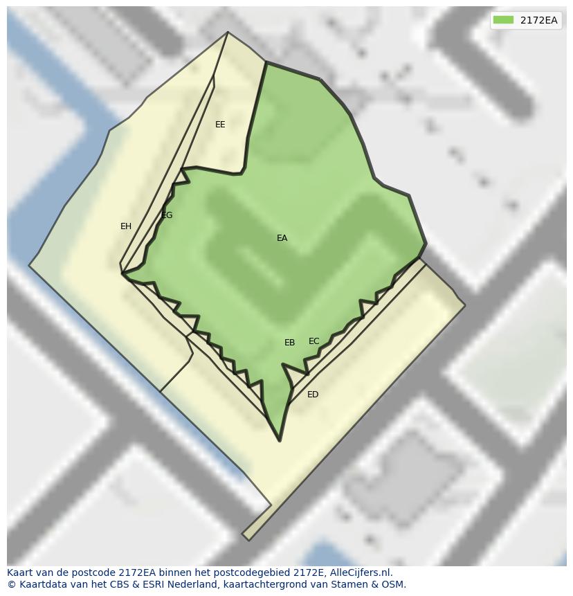 Afbeelding van het postcodegebied 2172 EA op de kaart.