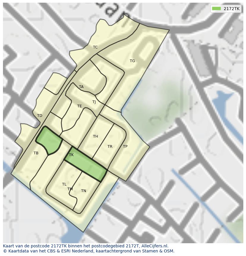 Afbeelding van het postcodegebied 2172 TK op de kaart.