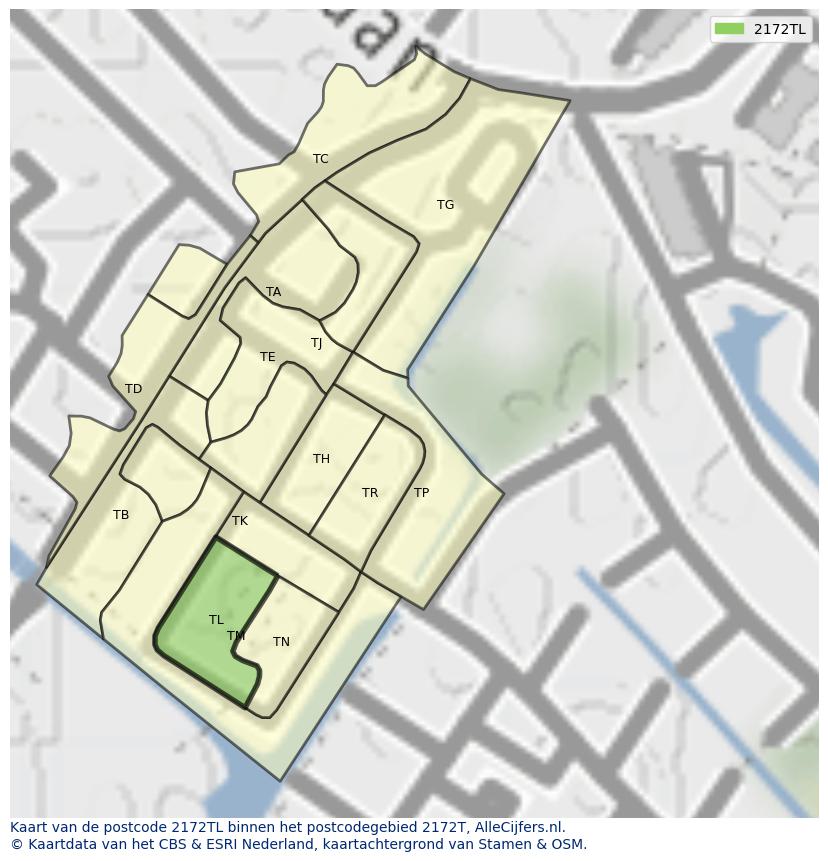 Afbeelding van het postcodegebied 2172 TL op de kaart.