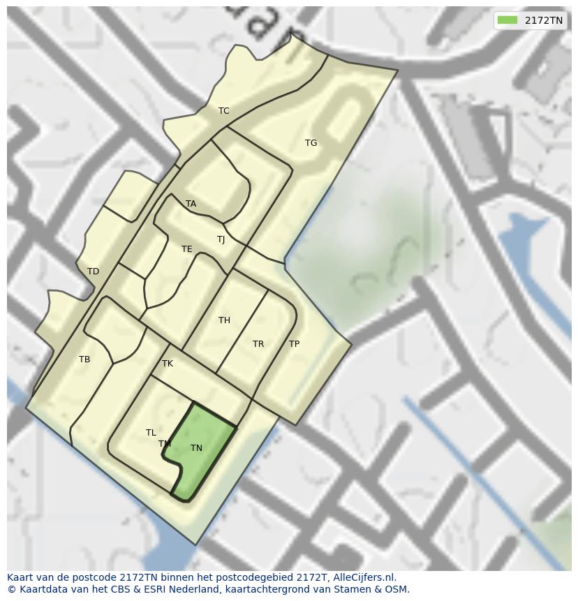Afbeelding van het postcodegebied 2172 TN op de kaart.