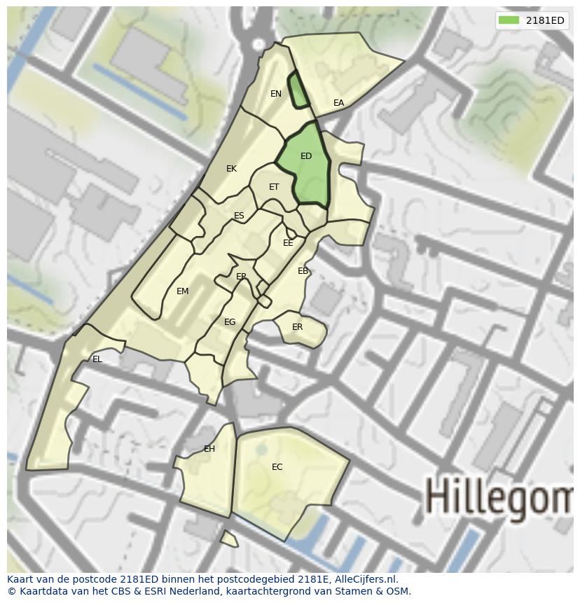 Afbeelding van het postcodegebied 2181 ED op de kaart.