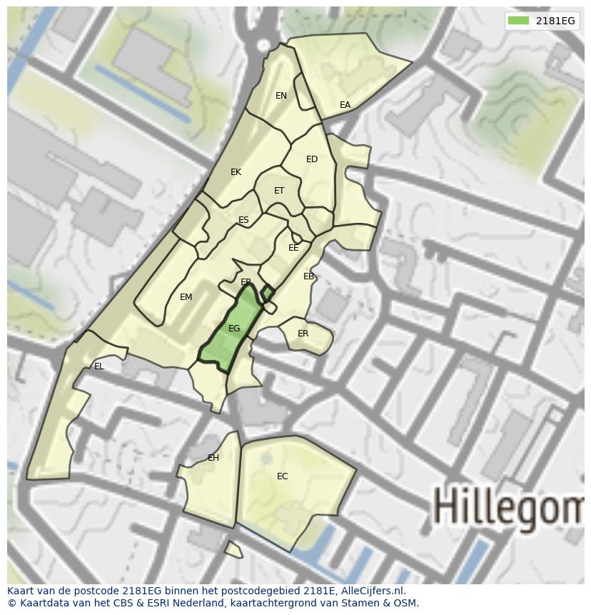 Afbeelding van het postcodegebied 2181 EG op de kaart.