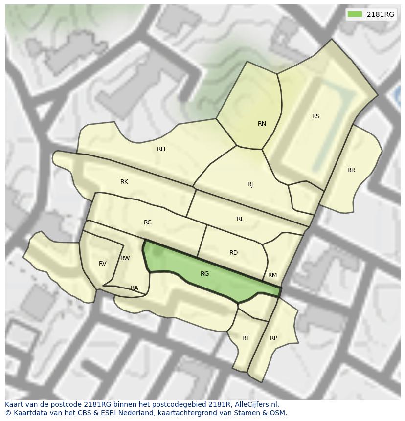 Afbeelding van het postcodegebied 2181 RG op de kaart.