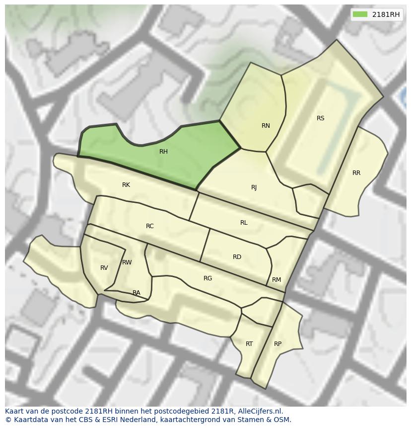 Afbeelding van het postcodegebied 2181 RH op de kaart.
