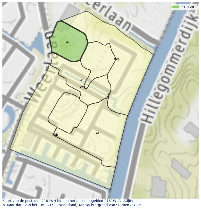 Afbeelding van het postcodegebied 2181 WH op de kaart.
