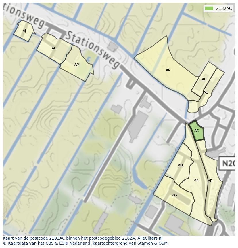 Afbeelding van het postcodegebied 2182 AC op de kaart.