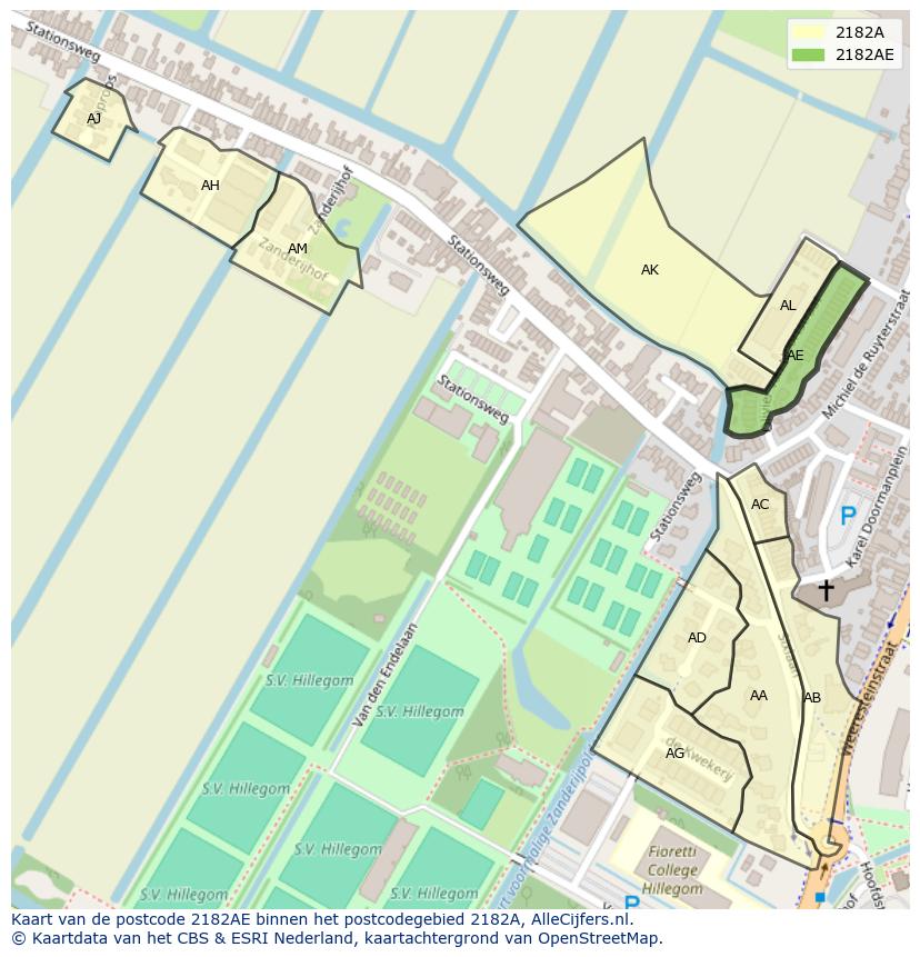Afbeelding van het postcodegebied 2182 AE op de kaart.
