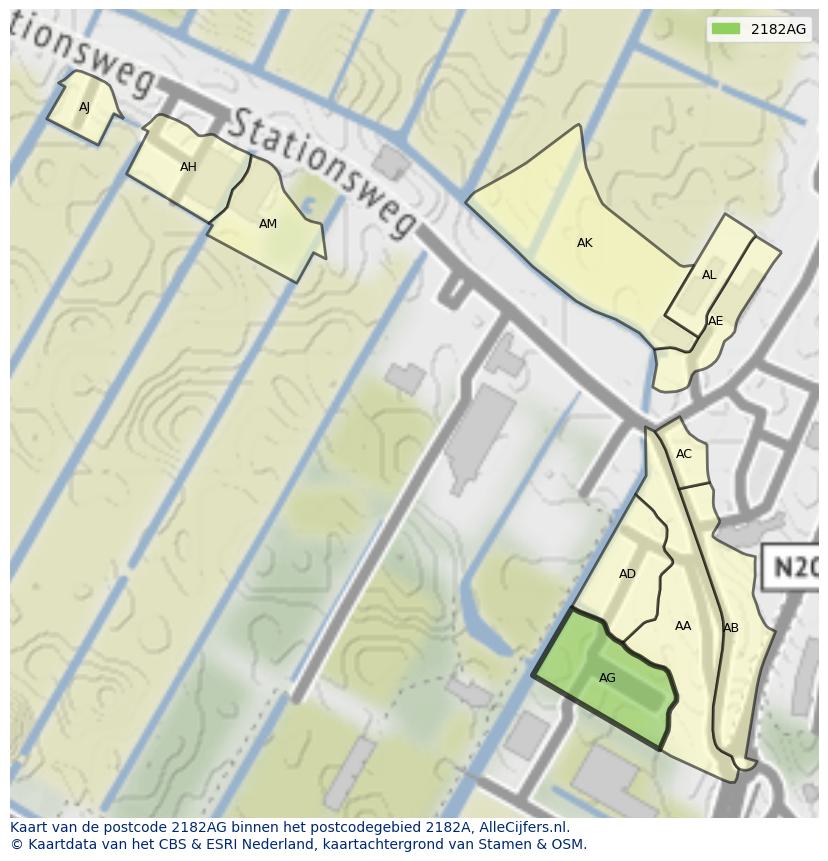 Afbeelding van het postcodegebied 2182 AG op de kaart.