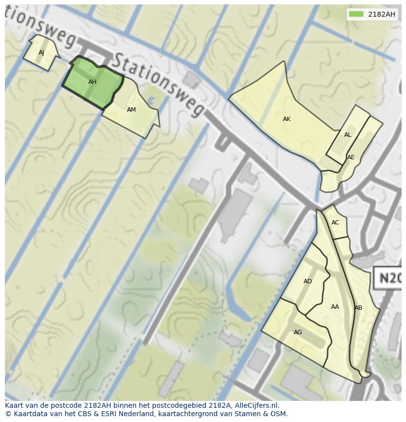 Afbeelding van het postcodegebied 2182 AH op de kaart.