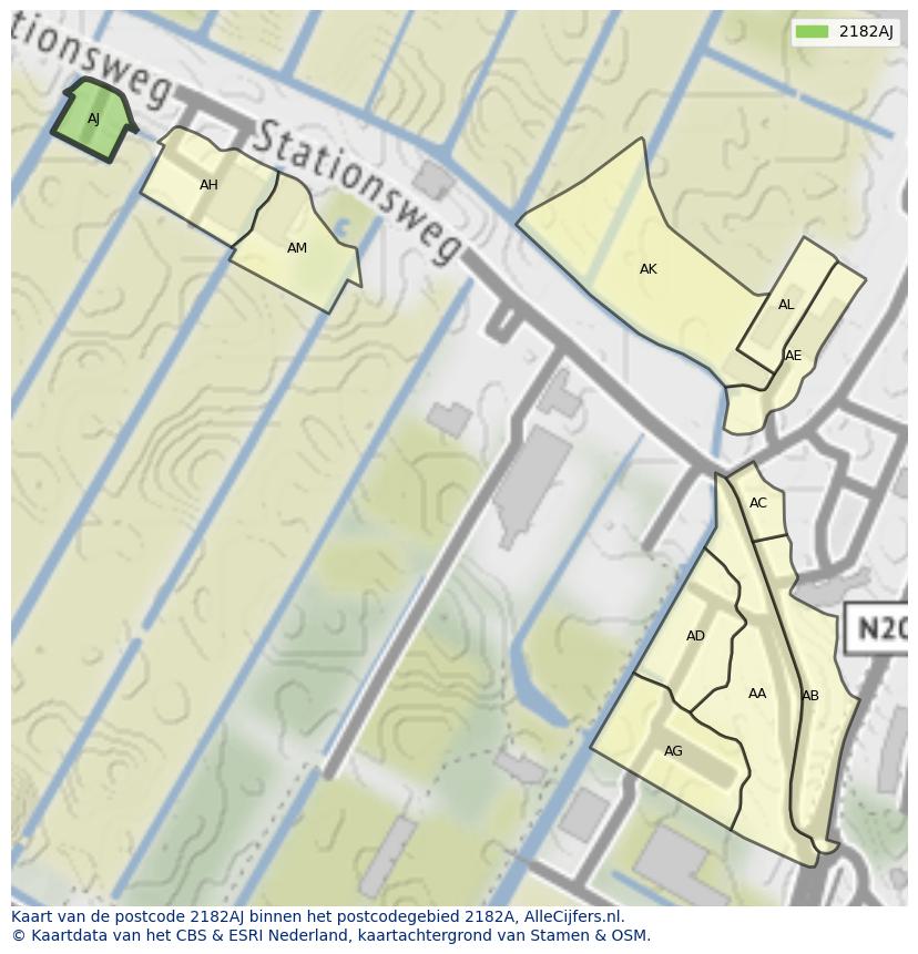 Afbeelding van het postcodegebied 2182 AJ op de kaart.
