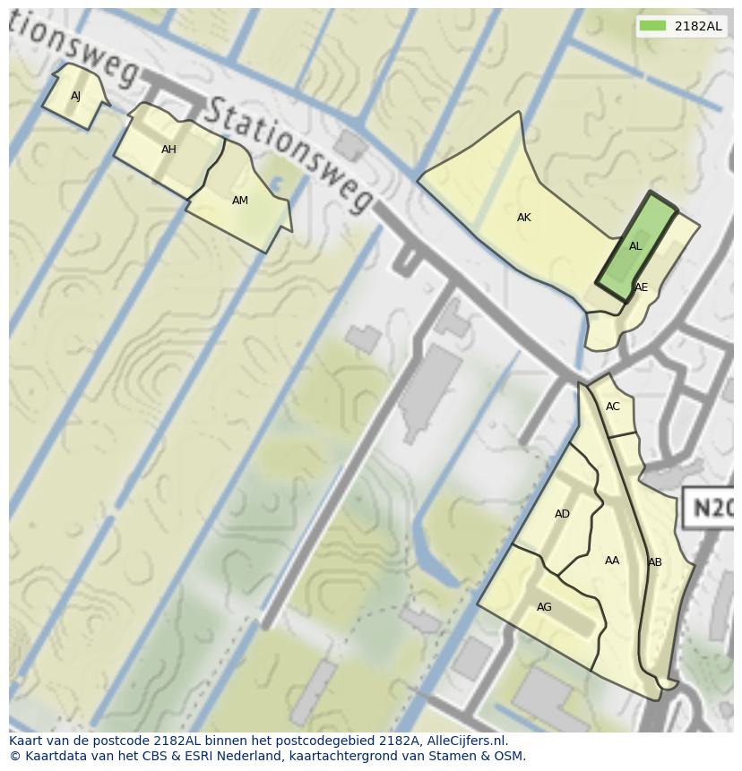 Afbeelding van het postcodegebied 2182 AL op de kaart.