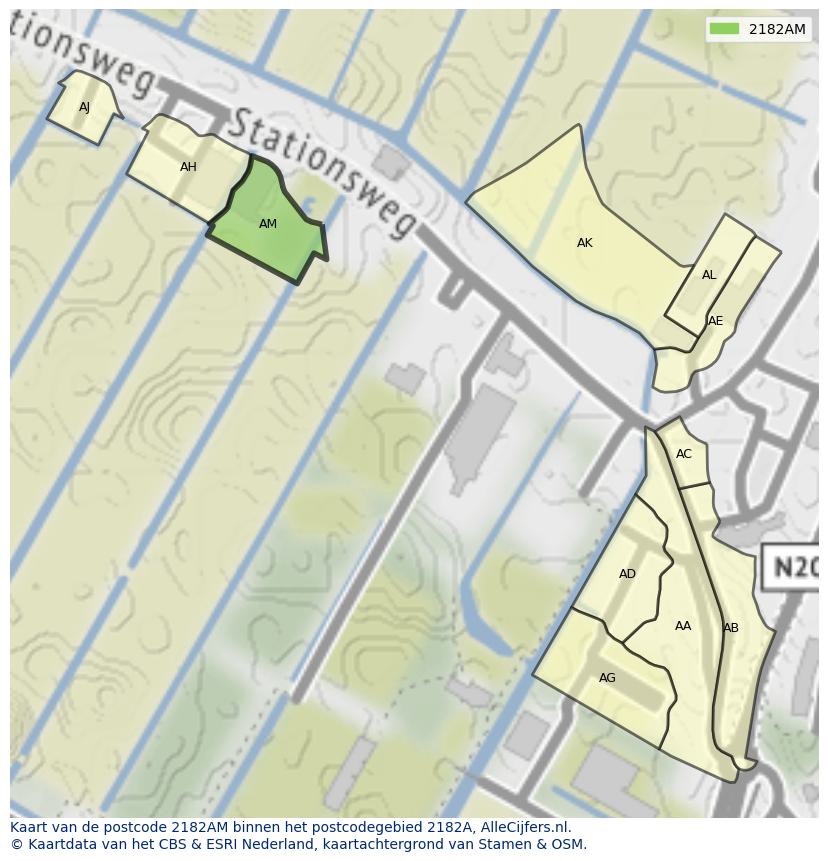 Afbeelding van het postcodegebied 2182 AM op de kaart.