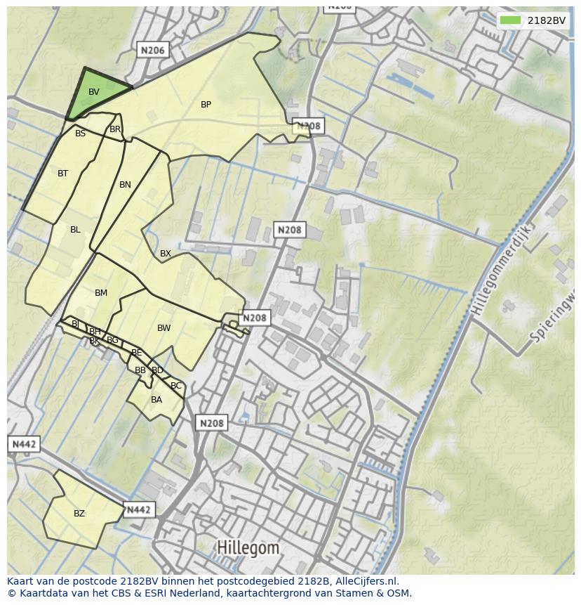 Afbeelding van het postcodegebied 2182 BV op de kaart.