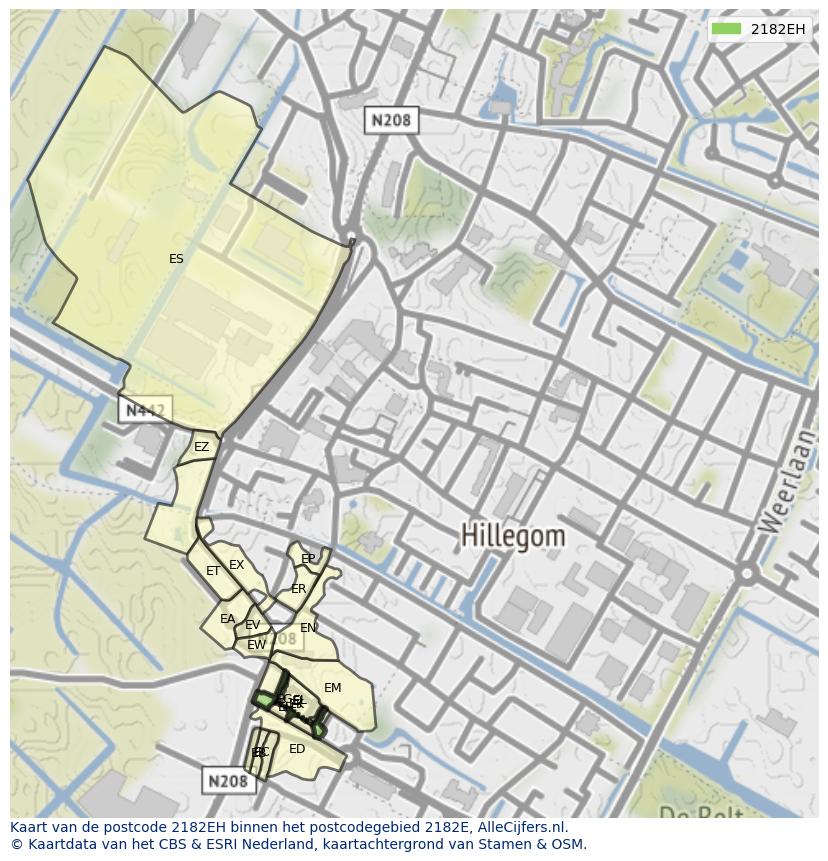 Afbeelding van het postcodegebied 2182 EH op de kaart.
