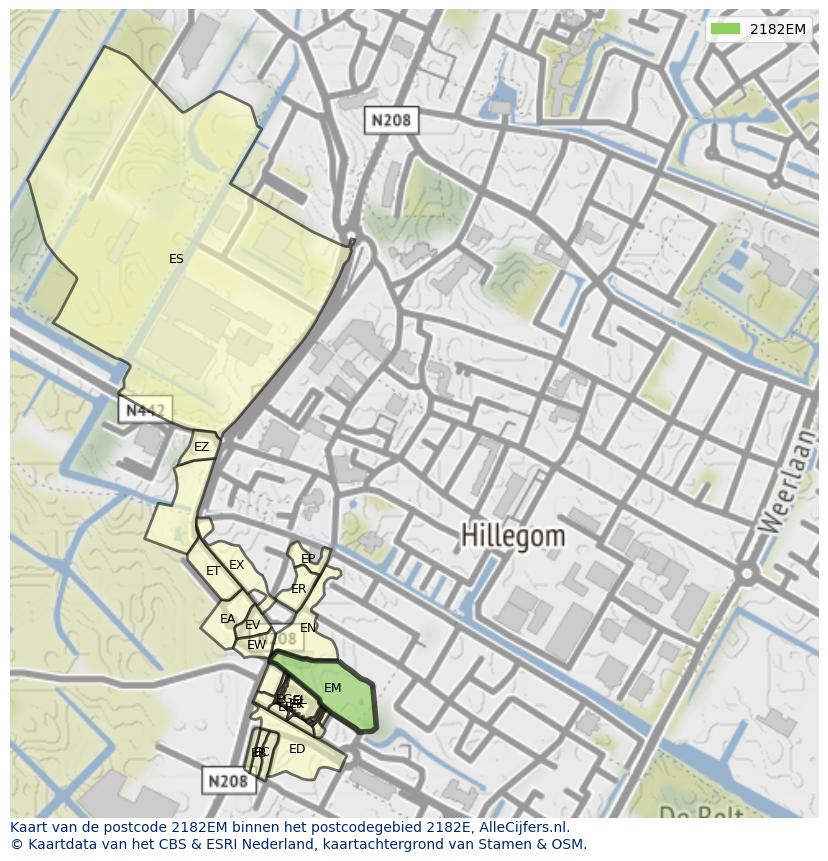 Afbeelding van het postcodegebied 2182 EM op de kaart.