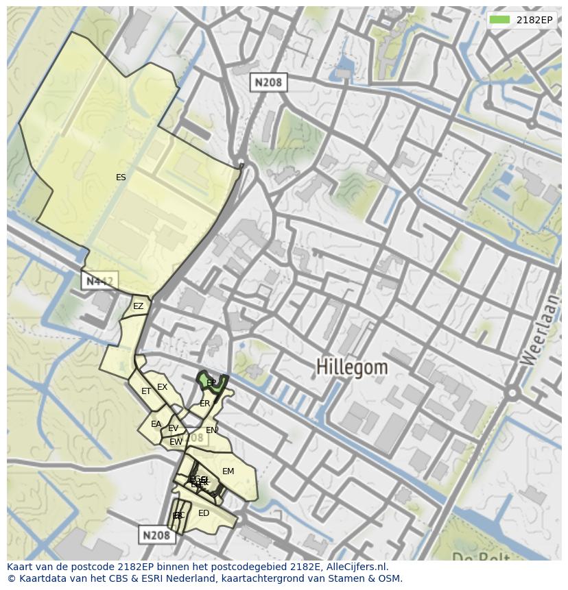 Afbeelding van het postcodegebied 2182 EP op de kaart.