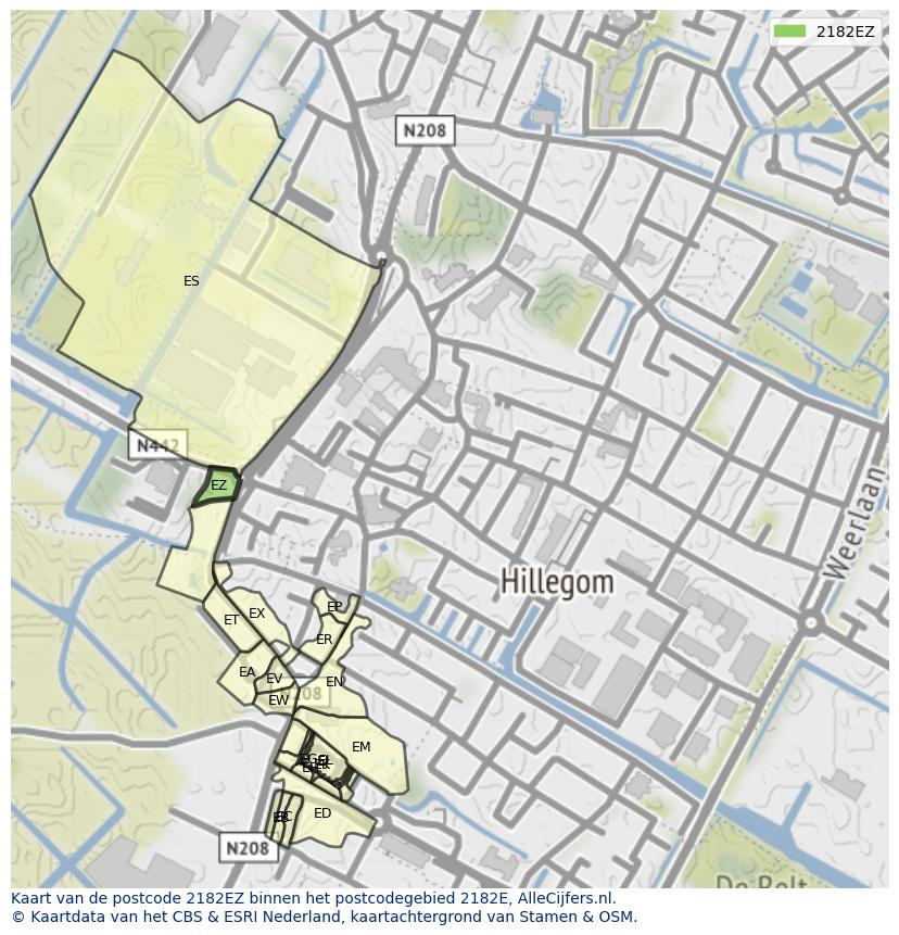 Afbeelding van het postcodegebied 2182 EZ op de kaart.