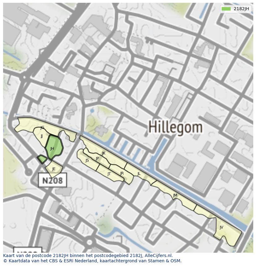 Afbeelding van het postcodegebied 2182 JH op de kaart.