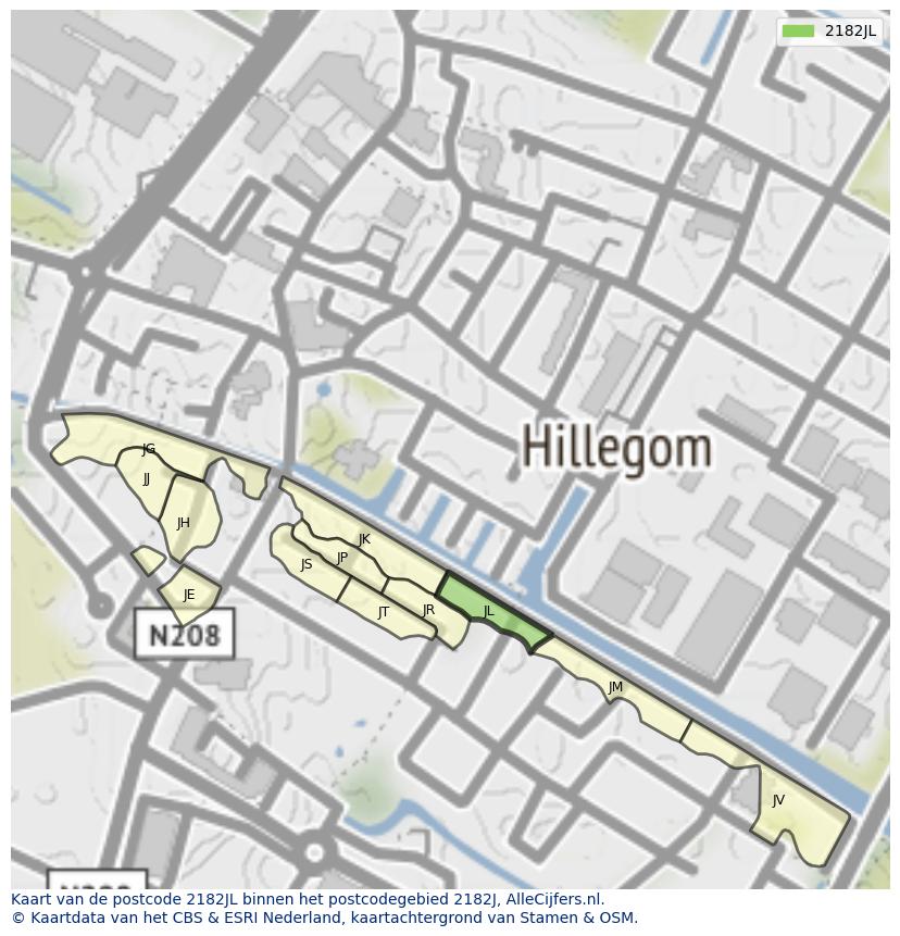 Afbeelding van het postcodegebied 2182 JL op de kaart.