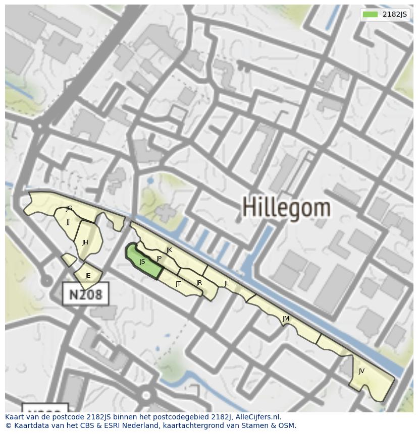 Afbeelding van het postcodegebied 2182 JS op de kaart.