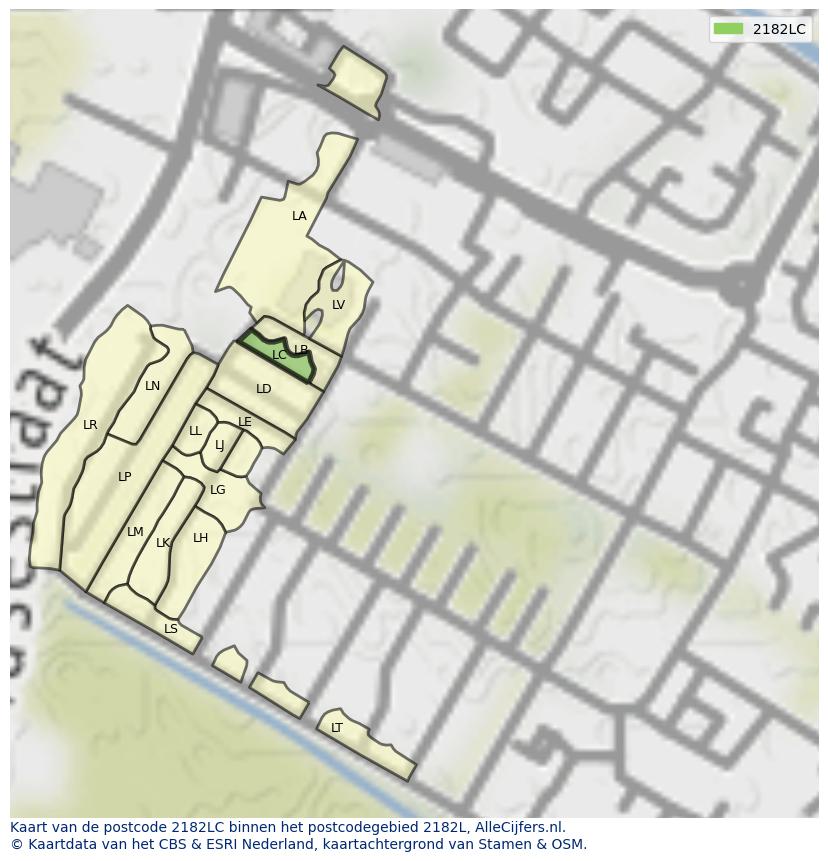 Afbeelding van het postcodegebied 2182 LC op de kaart.
