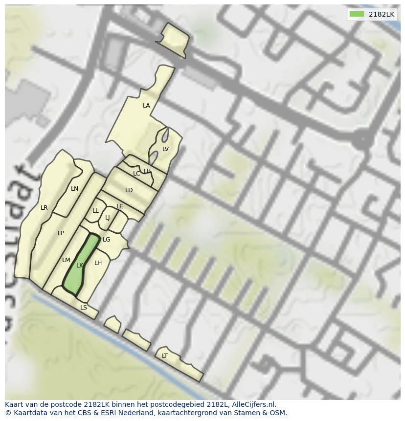 Afbeelding van het postcodegebied 2182 LK op de kaart.