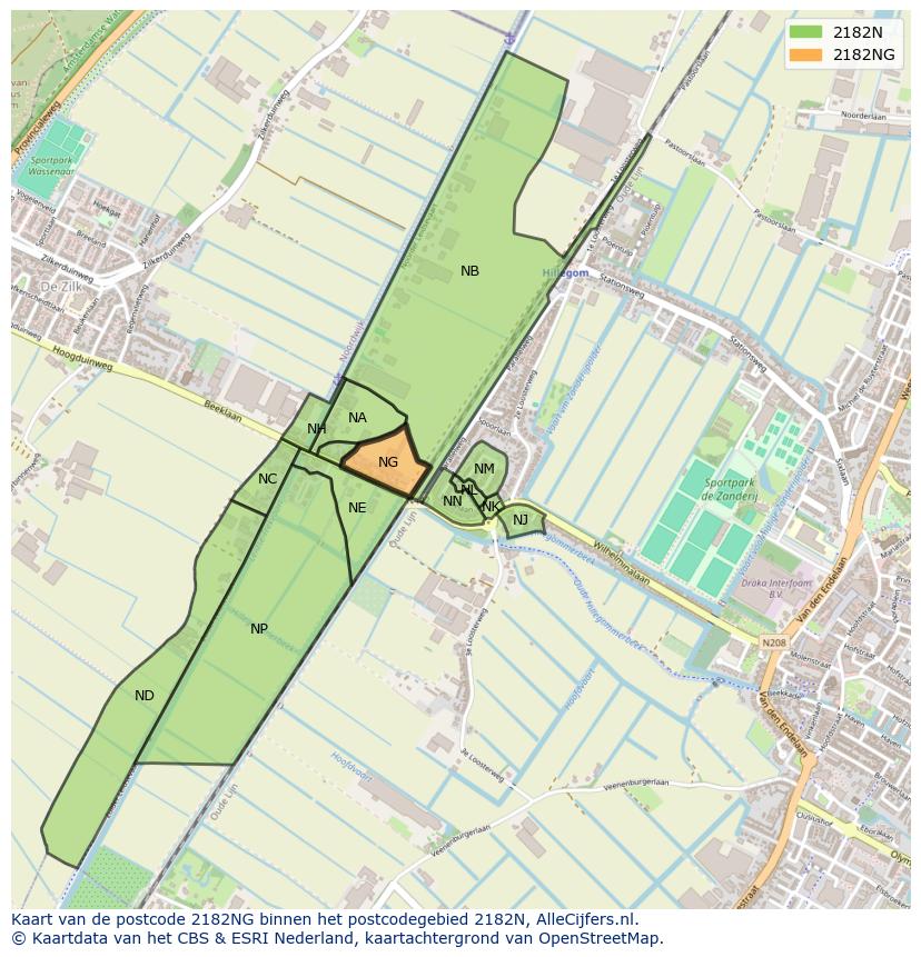 Afbeelding van het postcodegebied 2182 NG op de kaart.