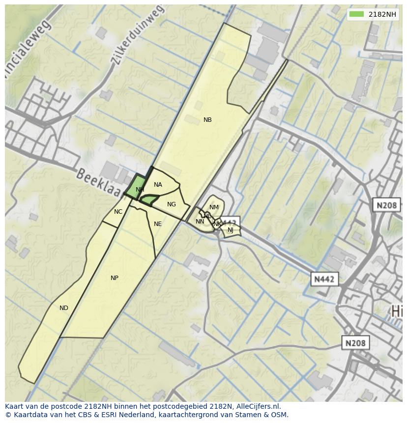 Afbeelding van het postcodegebied 2182 NH op de kaart.