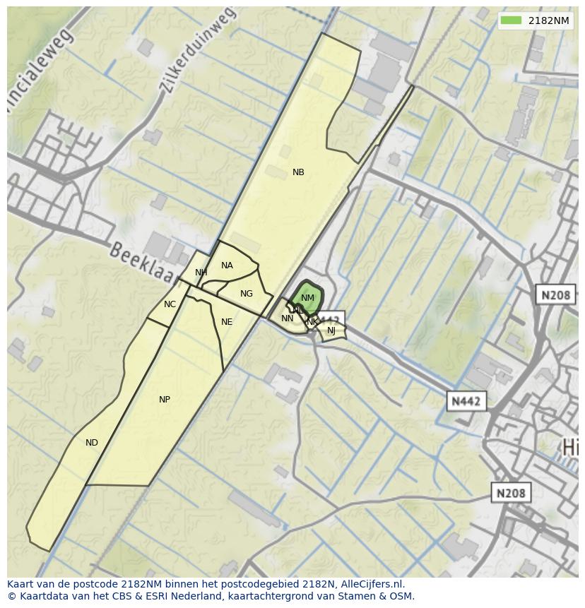 Afbeelding van het postcodegebied 2182 NM op de kaart.