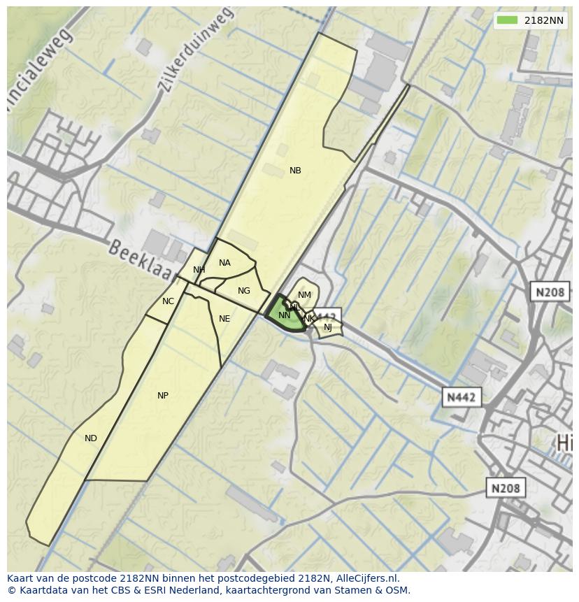 Afbeelding van het postcodegebied 2182 NN op de kaart.