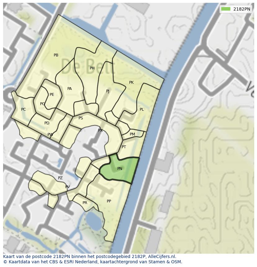 Afbeelding van het postcodegebied 2182 PN op de kaart.