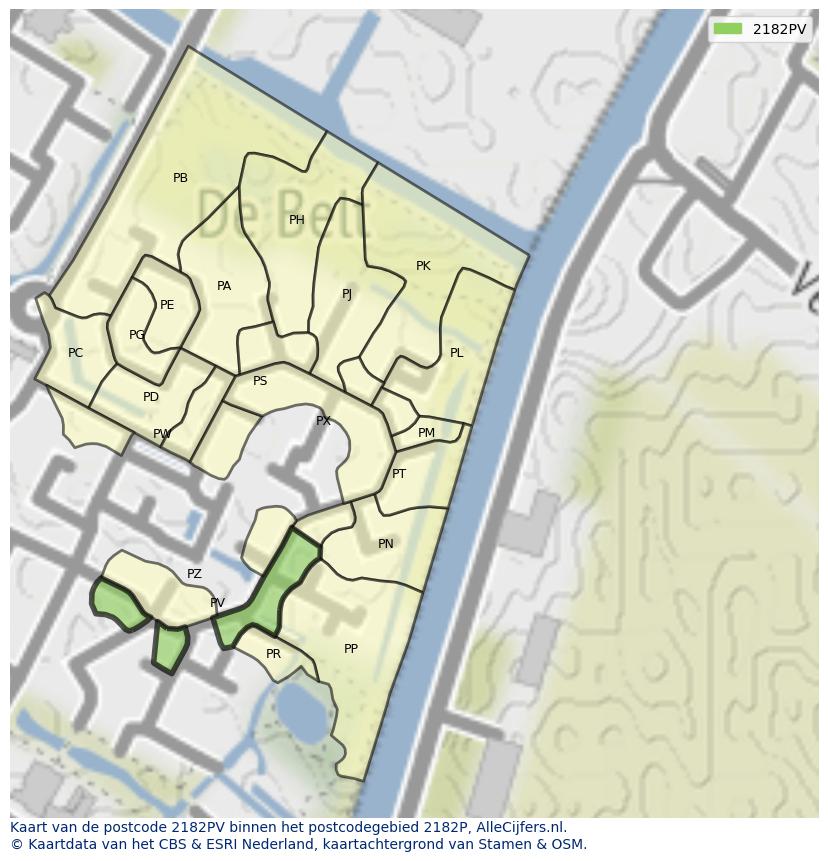 Afbeelding van het postcodegebied 2182 PV op de kaart.