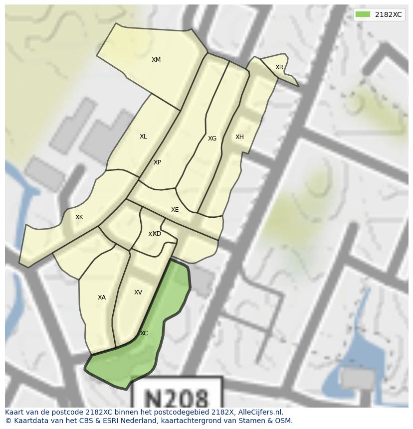 Afbeelding van het postcodegebied 2182 XC op de kaart.