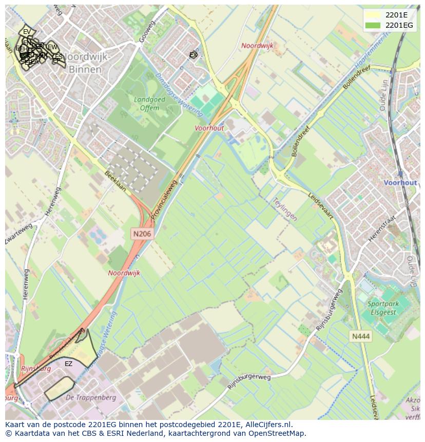 Afbeelding van het postcodegebied 2201 EG op de kaart.