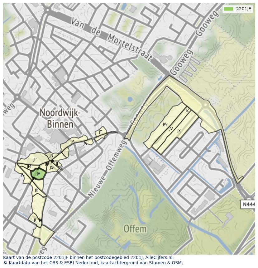 Afbeelding van het postcodegebied 2201 JE op de kaart.