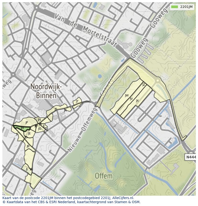 Afbeelding van het postcodegebied 2201 JM op de kaart.