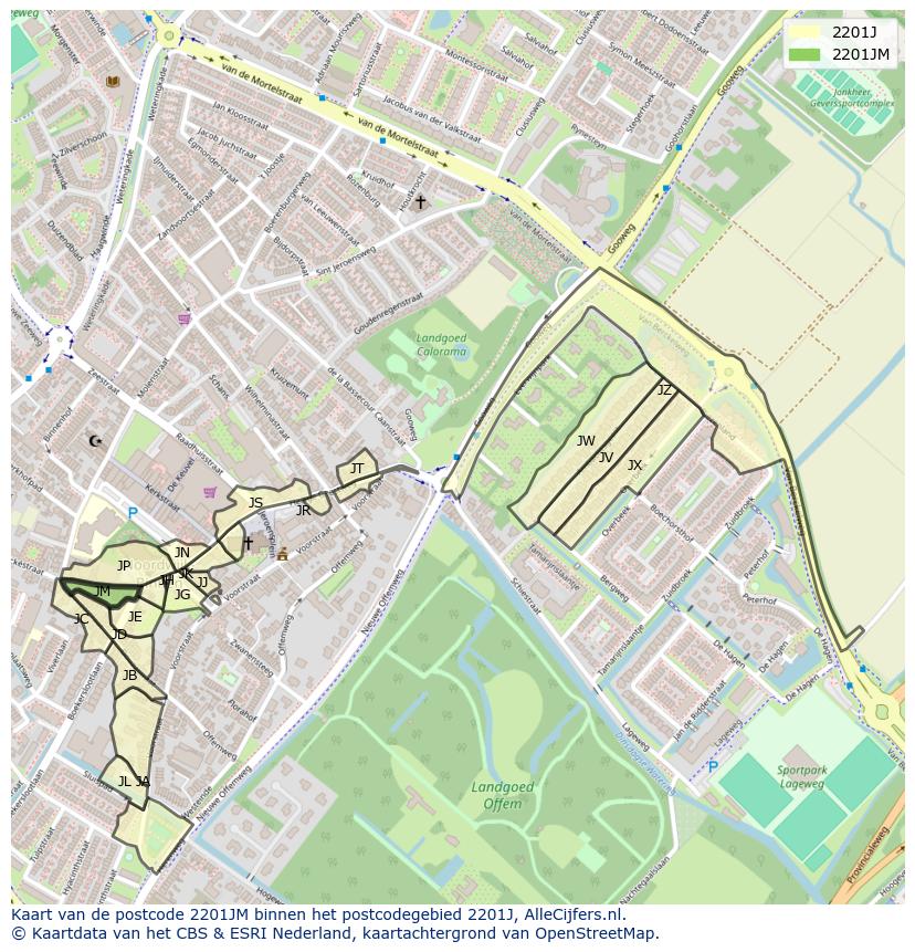 Afbeelding van het postcodegebied 2201 JM op de kaart.