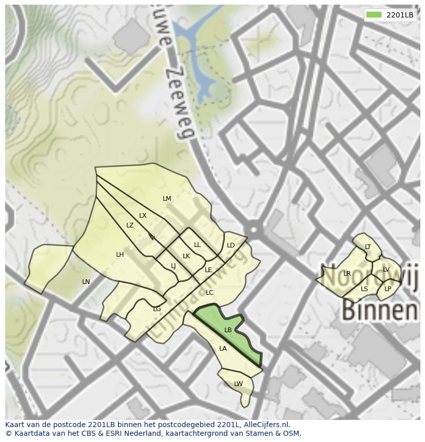 Afbeelding van het postcodegebied 2201 LB op de kaart.