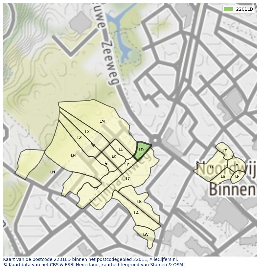 Afbeelding van het postcodegebied 2201 LD op de kaart.